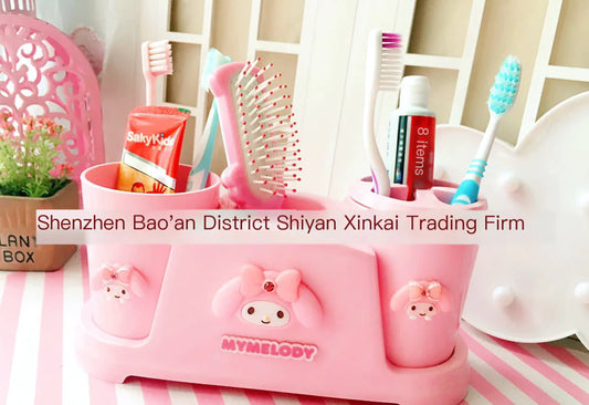 Cartoon Cat Toothbrush and Mug Set with Holder
