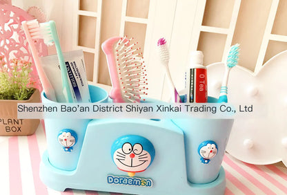 Cartoon Cat Toothbrush and Mug Set with Holder