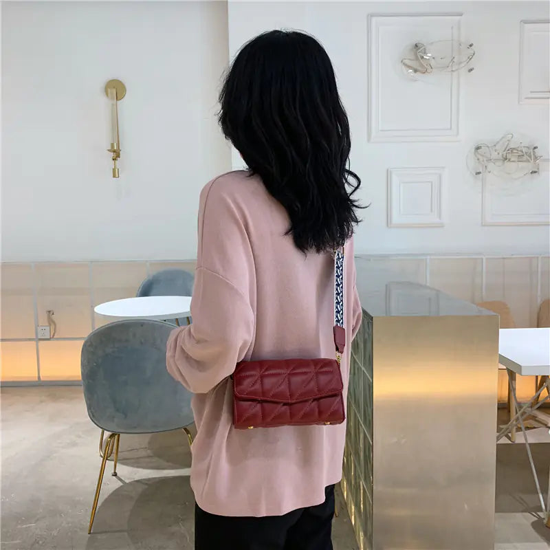 Fashionable Square Bag with Wide Shoulder Strap