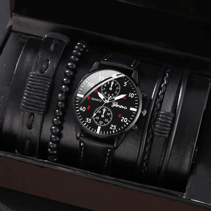 Men's Stylish Minimalist Quartz Watch with Beaded Bracelet