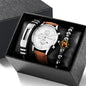 4pcs Men's Watch Set with Cool Quartz and Beaded Bracelet