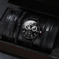 4pcs Men's Watch Set with Cool Quartz and Beaded Bracelet
