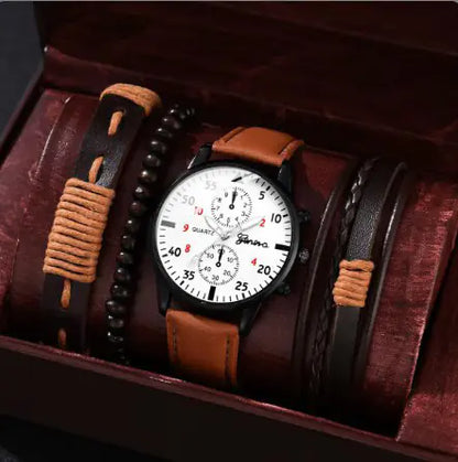 Men's Stylish Minimalist Quartz Watch with Beaded Bracelet