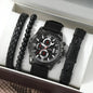 4pcs Men's Watch Set with Cool Quartz and Beaded Bracelet