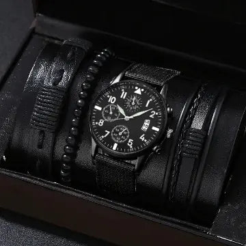 Men's Stylish Minimalist Quartz Watch with Beaded Bracelet