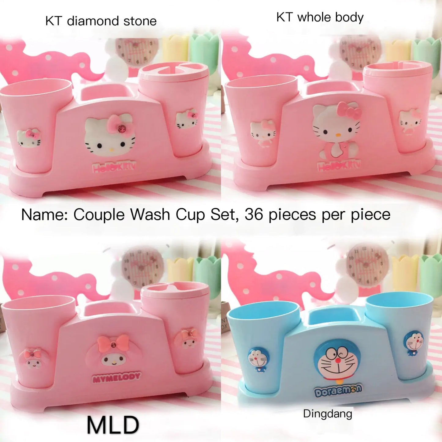 Cartoon Cat Toothbrush and Mug Set with Holder