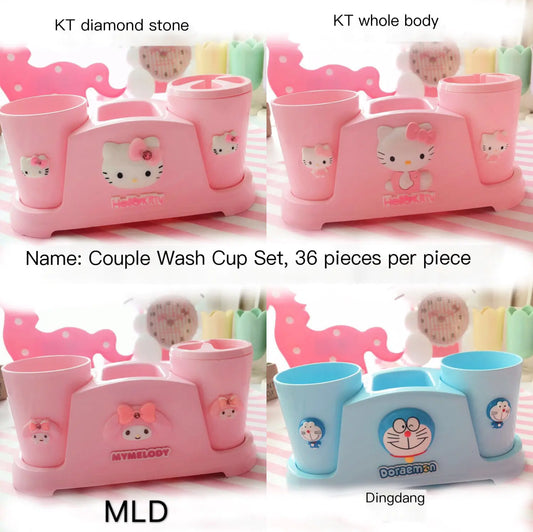 Cartoon Cat Toothbrush and Mug Set with Holder
