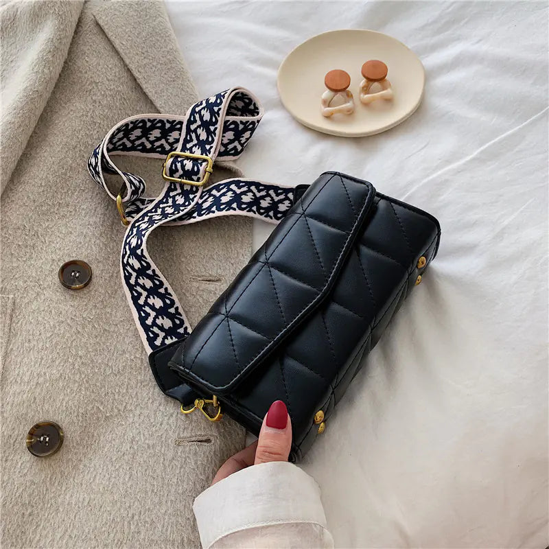 Fashionable Square Bag with Wide Shoulder Strap