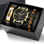 4pcs Men's Watch Set with Cool Quartz and Beaded Bracelet