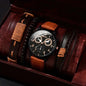 4pcs Men's Watch Set with Cool Quartz and Beaded Bracelet