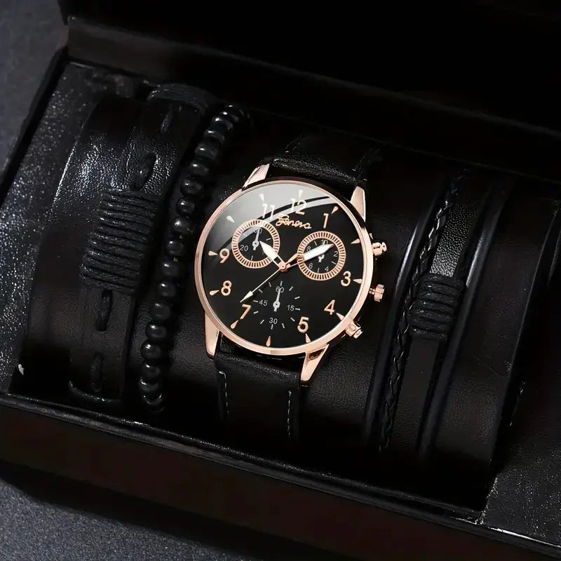 Men's Stylish Minimalist Quartz Watch with Beaded Bracelet