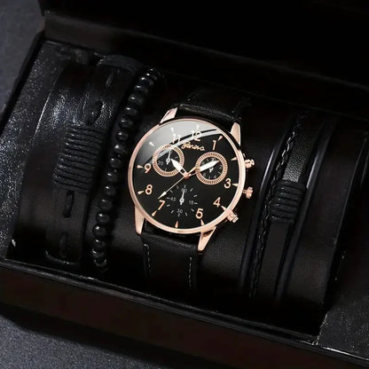 Men's Stylish Minimalist Quartz Watch with Beaded Bracelet
