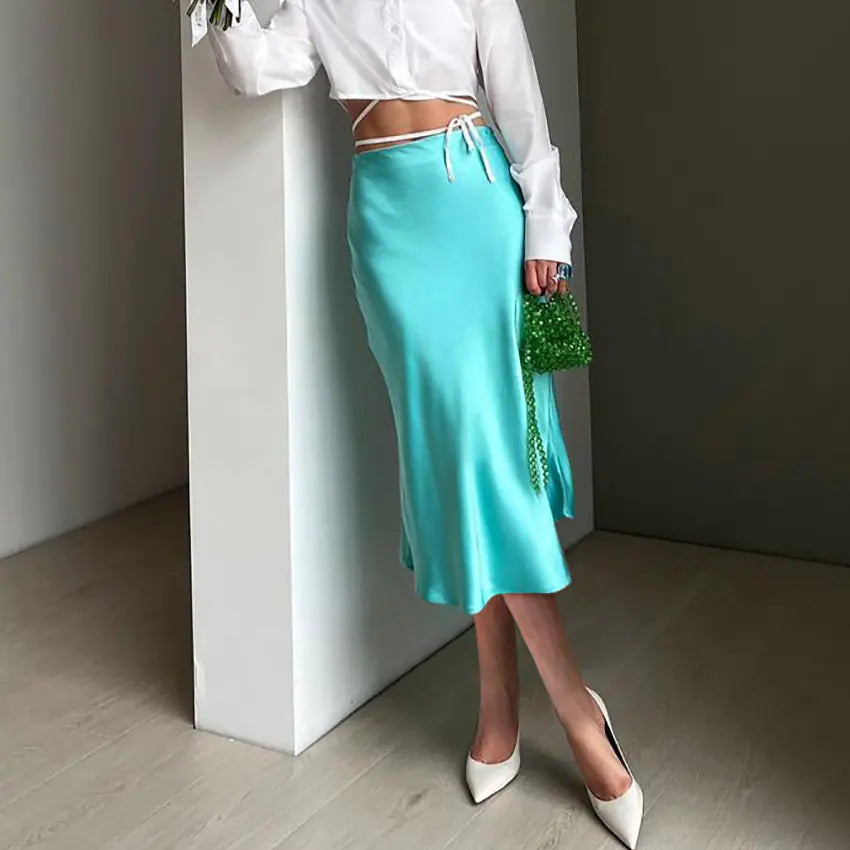 Elegant Satin Mid-Length Skirt