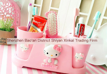 Cartoon Cat Toothbrush and Mug Set with Holder