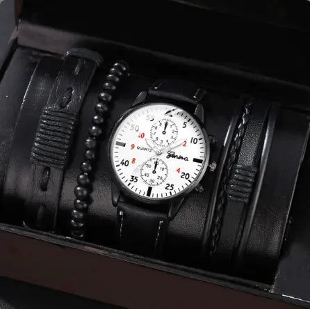 Men's Stylish Minimalist Quartz Watch with Beaded Bracelet