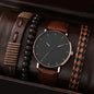 4pcs Men's Watch Set with Cool Quartz and Beaded Bracelet