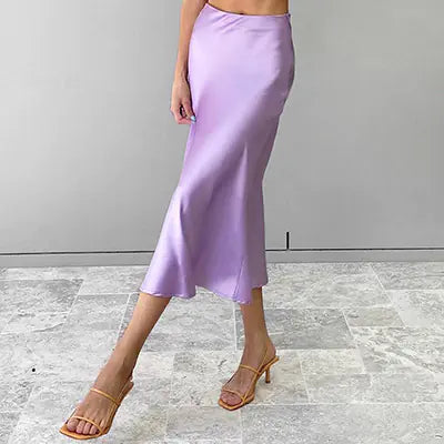 Elegant Satin Mid-Length Skirt