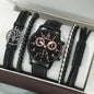 4pcs Men's Watch Set with Cool Quartz and Beaded Bracelet