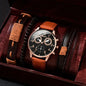 4pcs Men's Watch Set with Cool Quartz and Beaded Bracelet