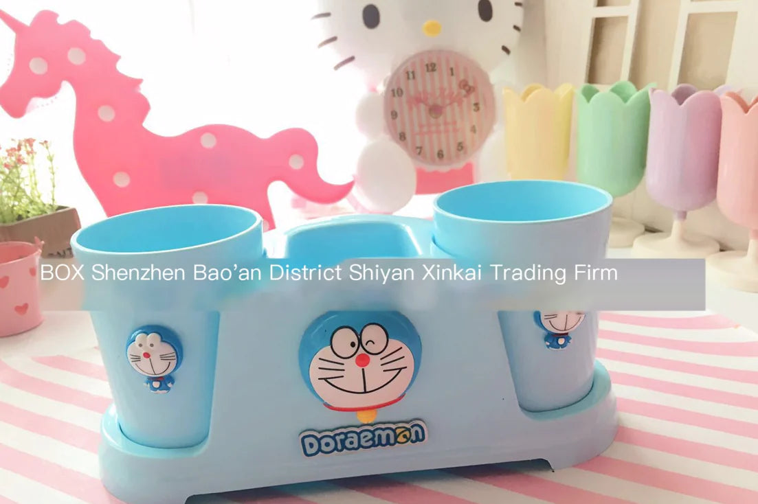 Cartoon Cat Toothbrush and Mug Set with Holder