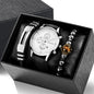 4pcs Men's Watch Set with Cool Quartz and Beaded Bracelet