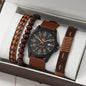 4pcs Men's Watch Set with Cool Quartz and Beaded Bracelet