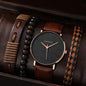 4pcs Men's Watch Set with Cool Quartz and Beaded Bracelet