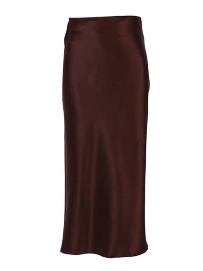 Elegant Satin Mid-Length Skirt