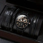4pcs Men's Watch Set with Cool Quartz and Beaded Bracelet